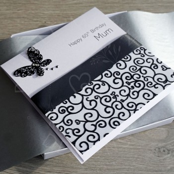 Black Flock Butterfly Boxed Birthday Card