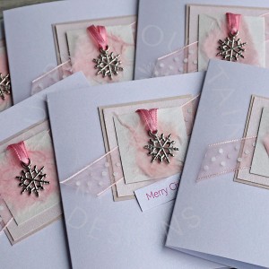 Handmade Christmas Card Pack "Pink Snowflake" small 10cm cards