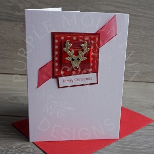 Handmade Christmas Card Multipack "Red & Gold Reindeer", pack of 4